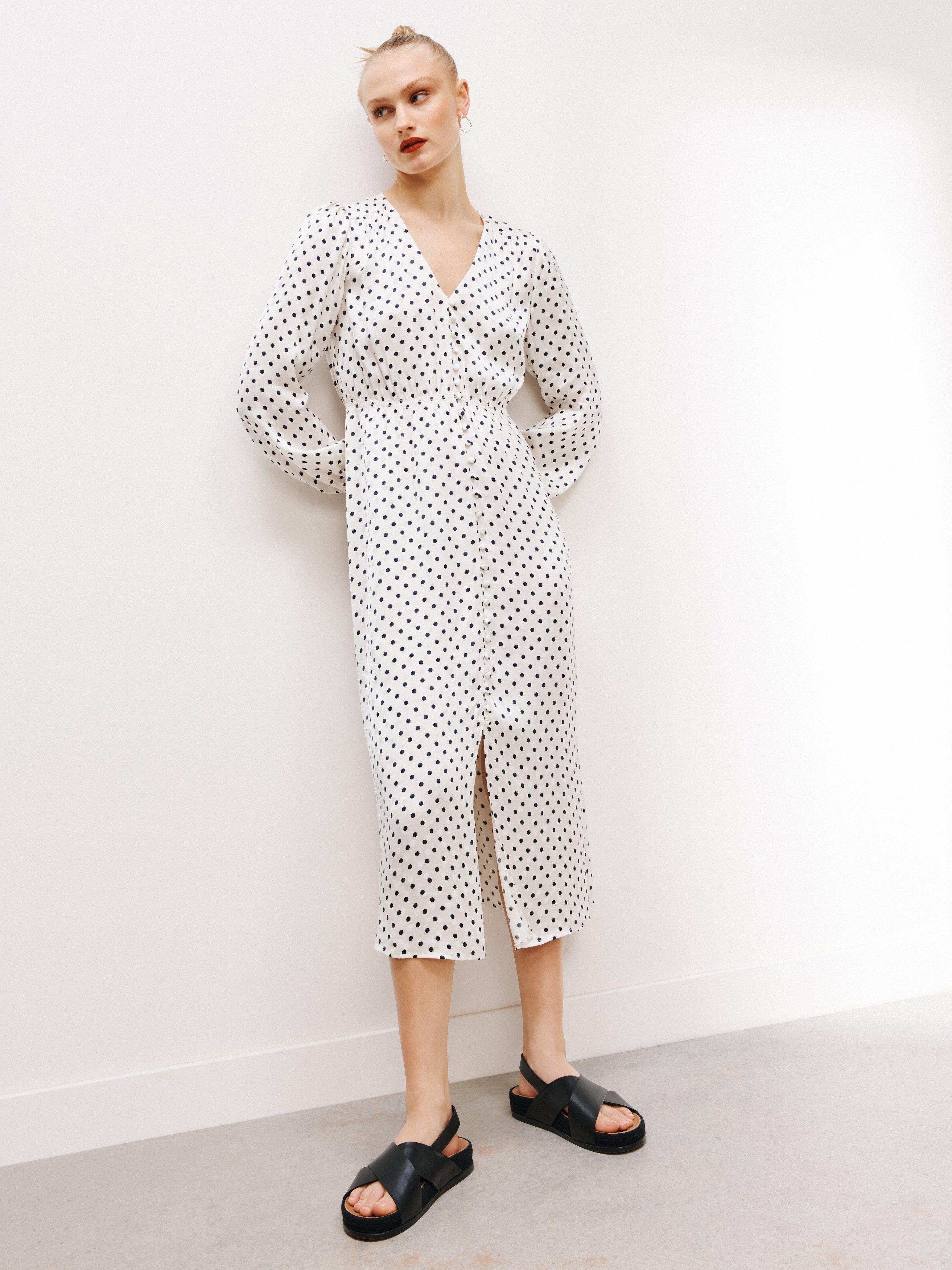 John Lewis Micro Spot Print Tea Dress, White/Multi