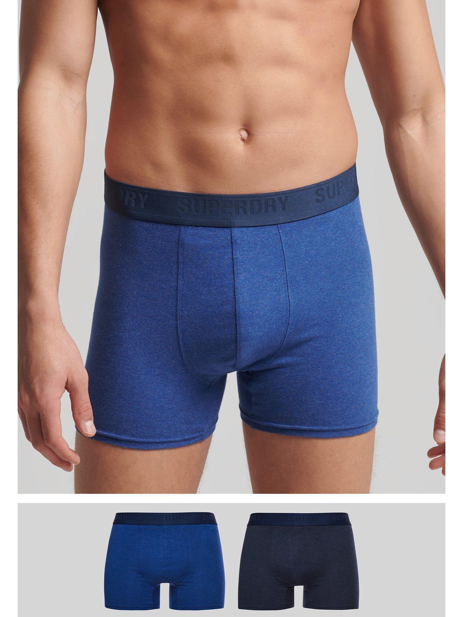 Superdry Organic Cotton Offset Boxers, Pack of 2, Blue/Navy