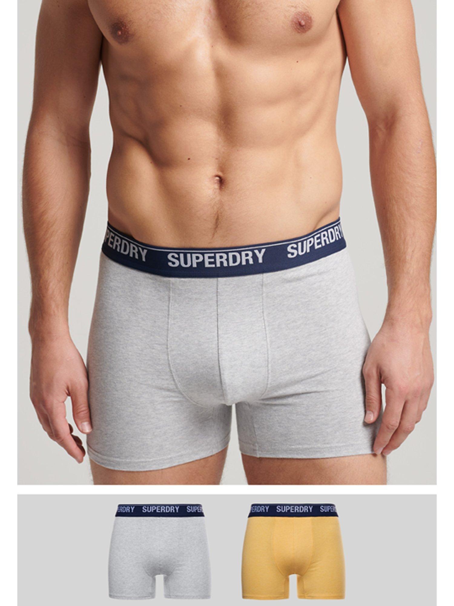 Superdry Organic Cotton Offset Boxers, Pack of 2, Yellow/Grey