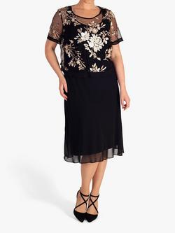 chesca Embroidered Sequin Dress, Black/Gold, Black/Gold