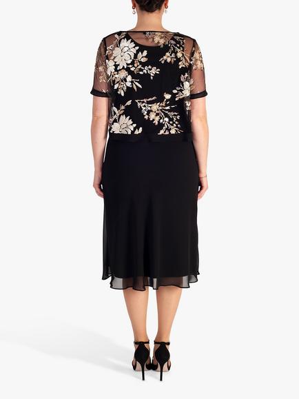 chesca Embroidered Sequin Dress, Black/Gold - view 2, Black/Gold