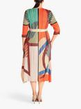 chesca Plissé Striped Midi Dress, Orange/Multi