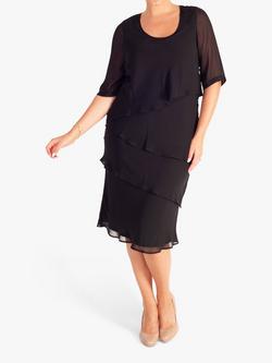 chesca Layered Chiffon Knee Length Dress, Black