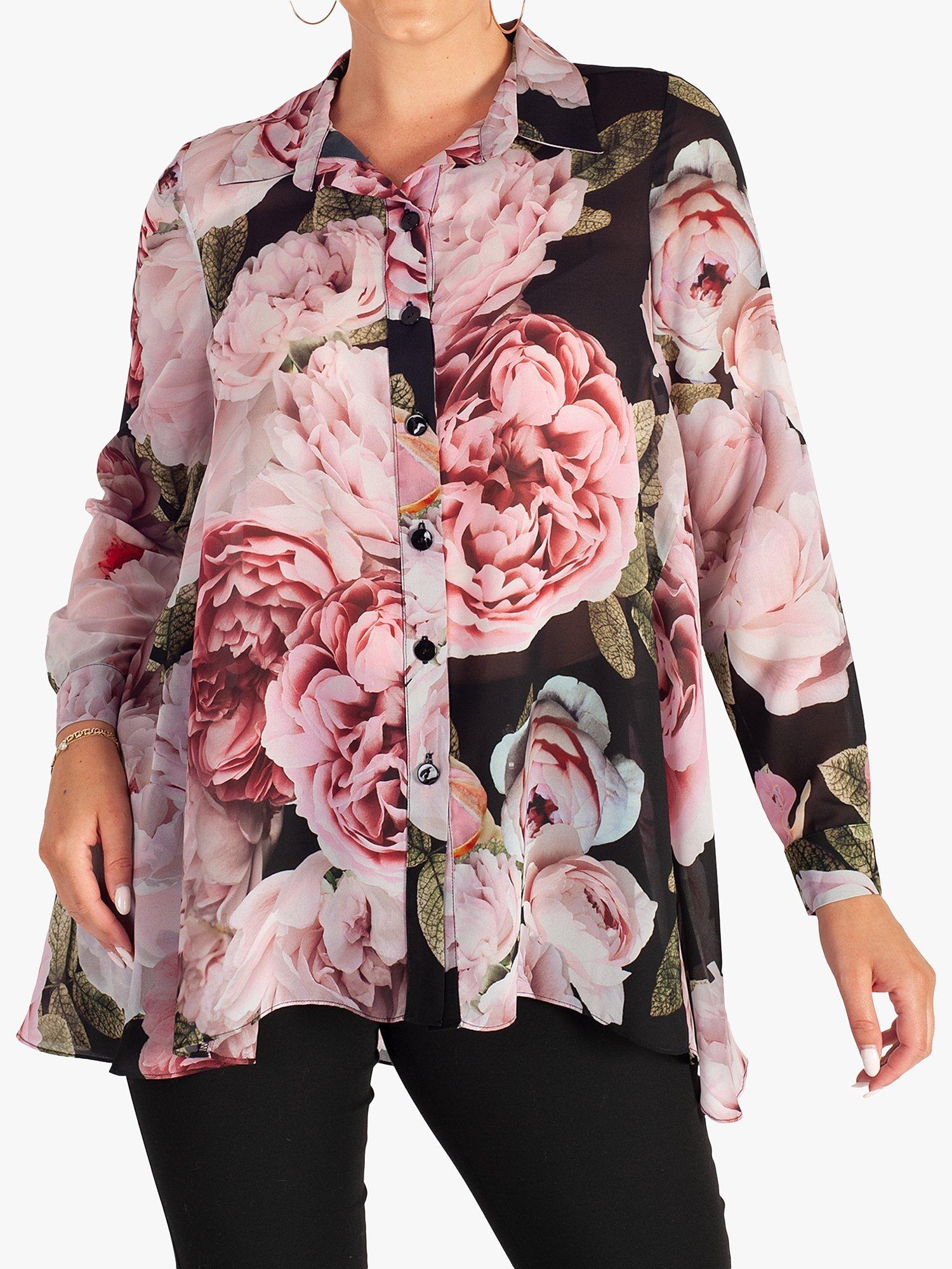 Product image 1 of 6, which shows chesca Autumn Rose Blouse, Black/Pink, 12-14