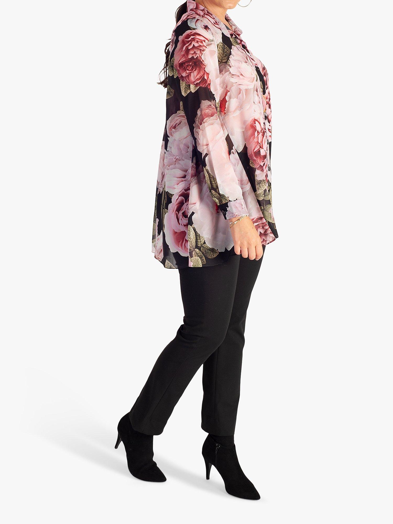 Product image 4 of 6, which shows chesca Autumn Rose Blouse, Black/Pink, 12-14