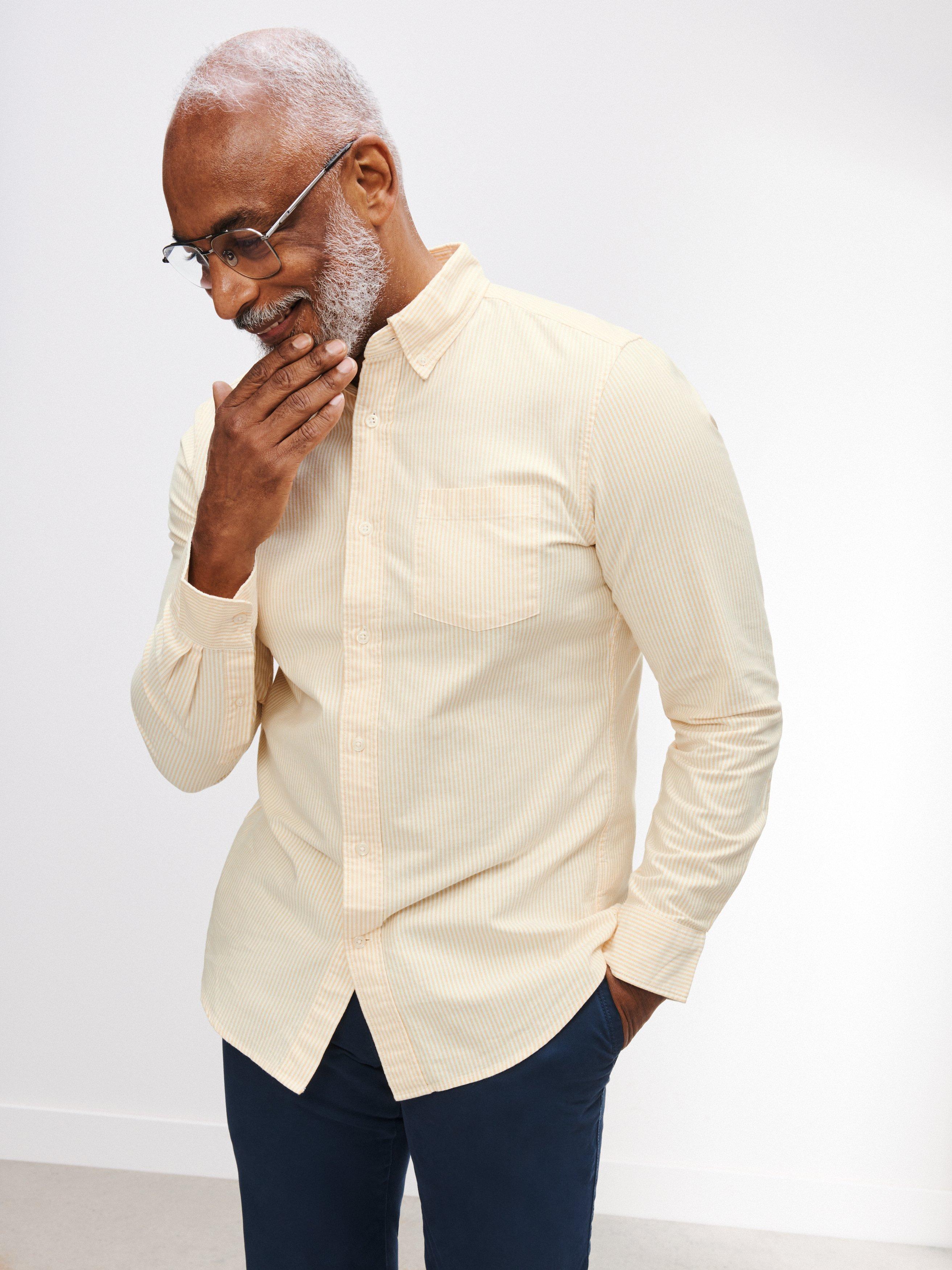 John Lewis Regular Fit Stripe Oxford Shirt, Yellow, XXL