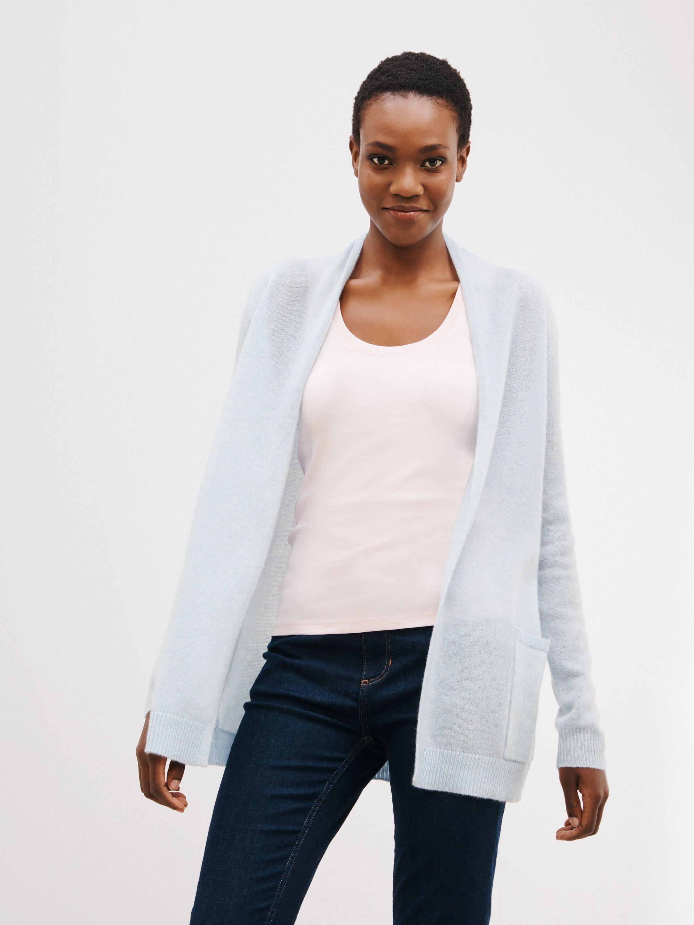 John Lewis Ultra Light Edge to Edge Cashmere Cardigan, Light Blue, XS