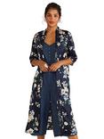 Yumi Garden Floral Print Longline Kimono Jacket, Navy/Multi