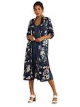 Yumi Garden Floral Print Longline Kimono Jacket, Navy/Multi