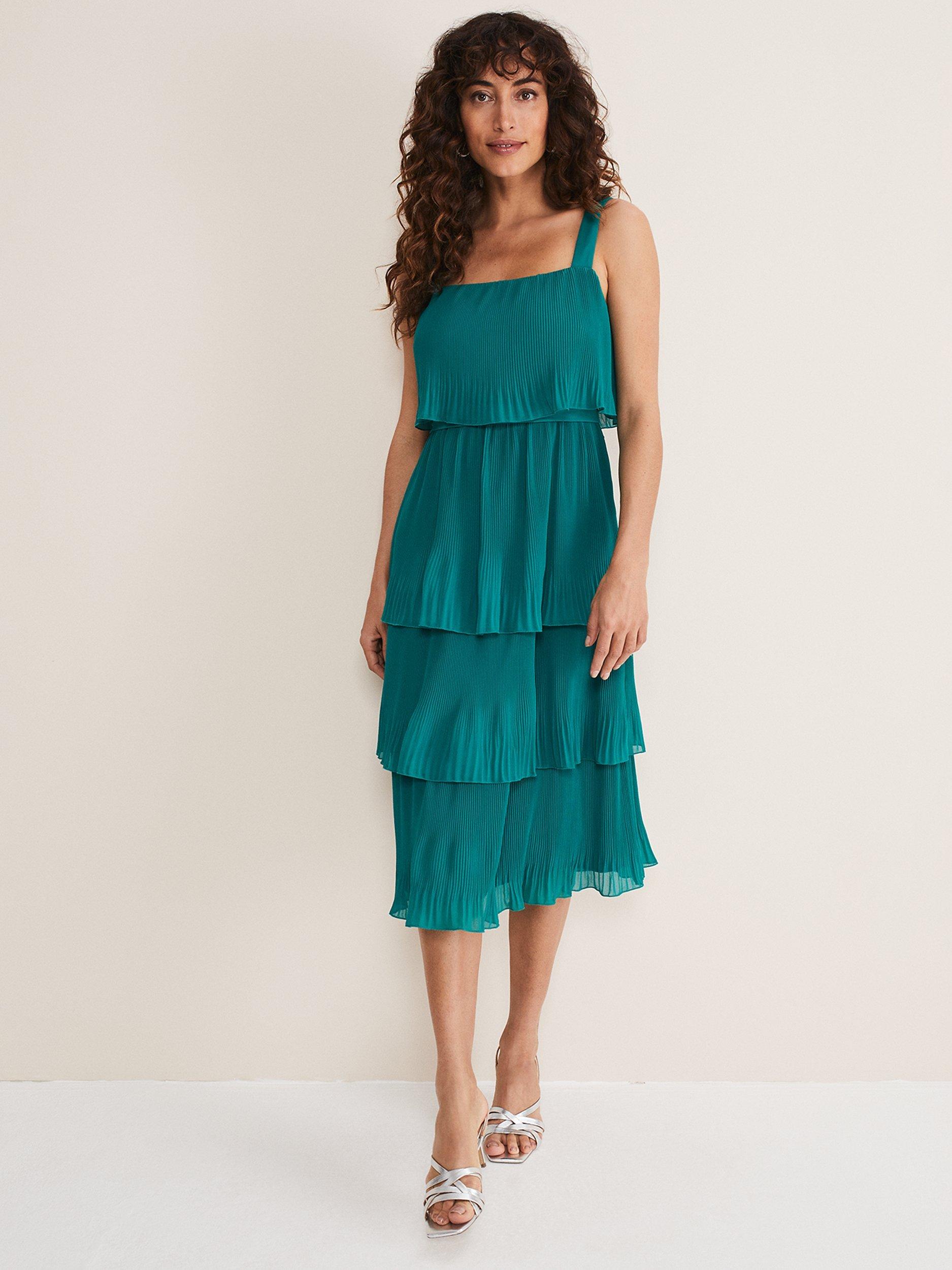 Phase Eight Arria Tiered Midi Dress, Malachite, 10