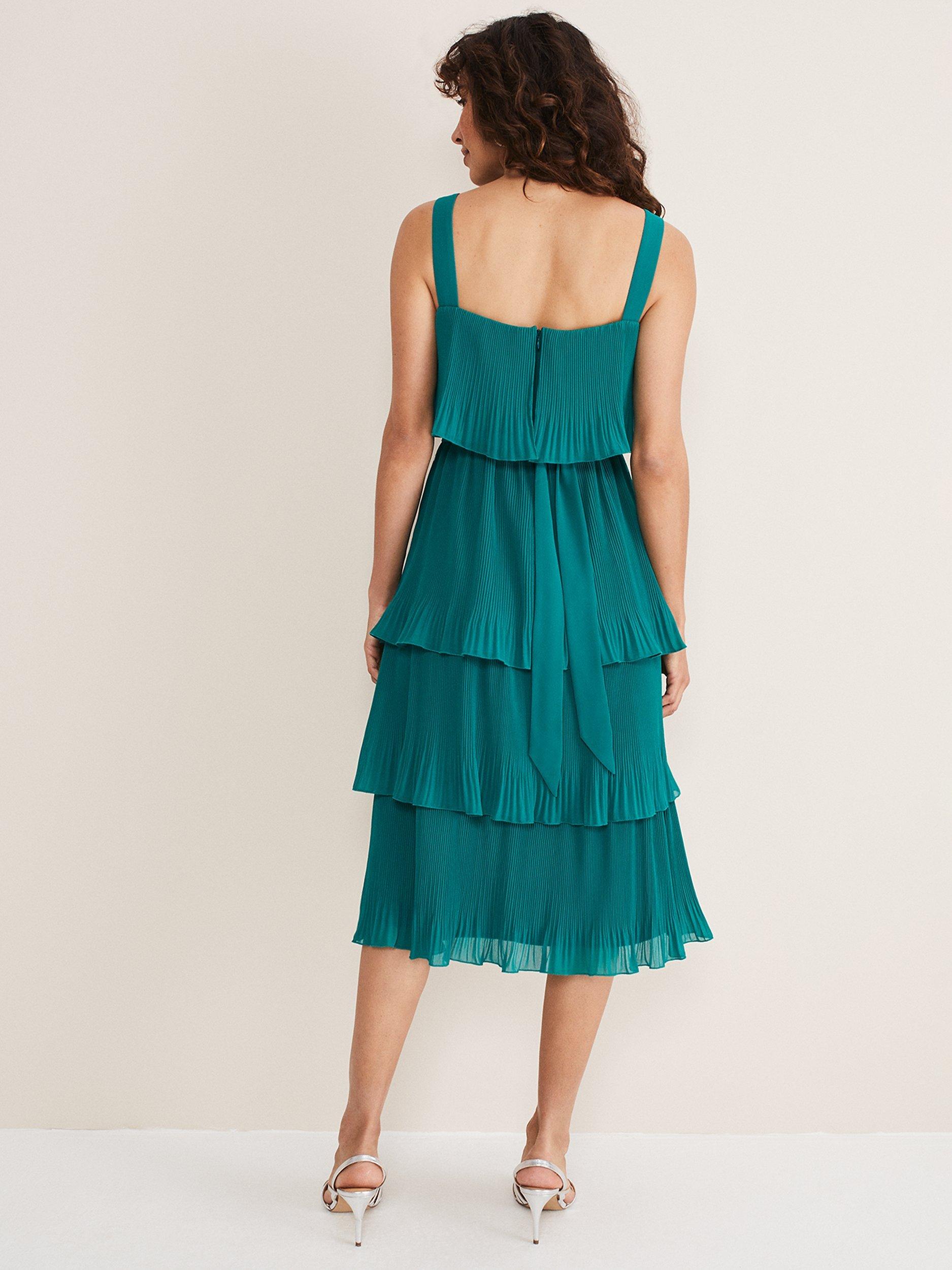 Phase Eight Arria Tiered Midi Dress, Malachite, 10