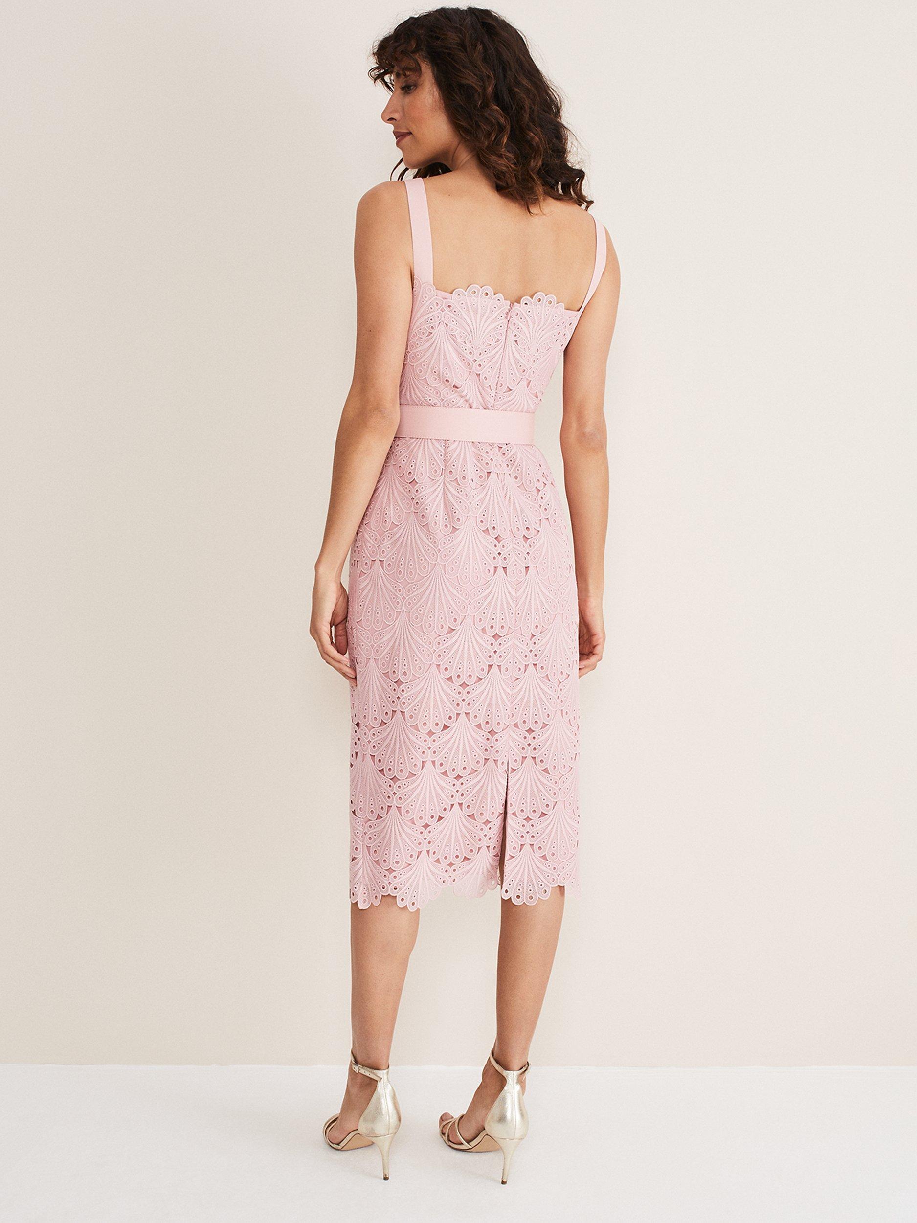 Product image 2 of 7, which shows Phase Eight Carrie Midi Lace Dress, Clay, 12