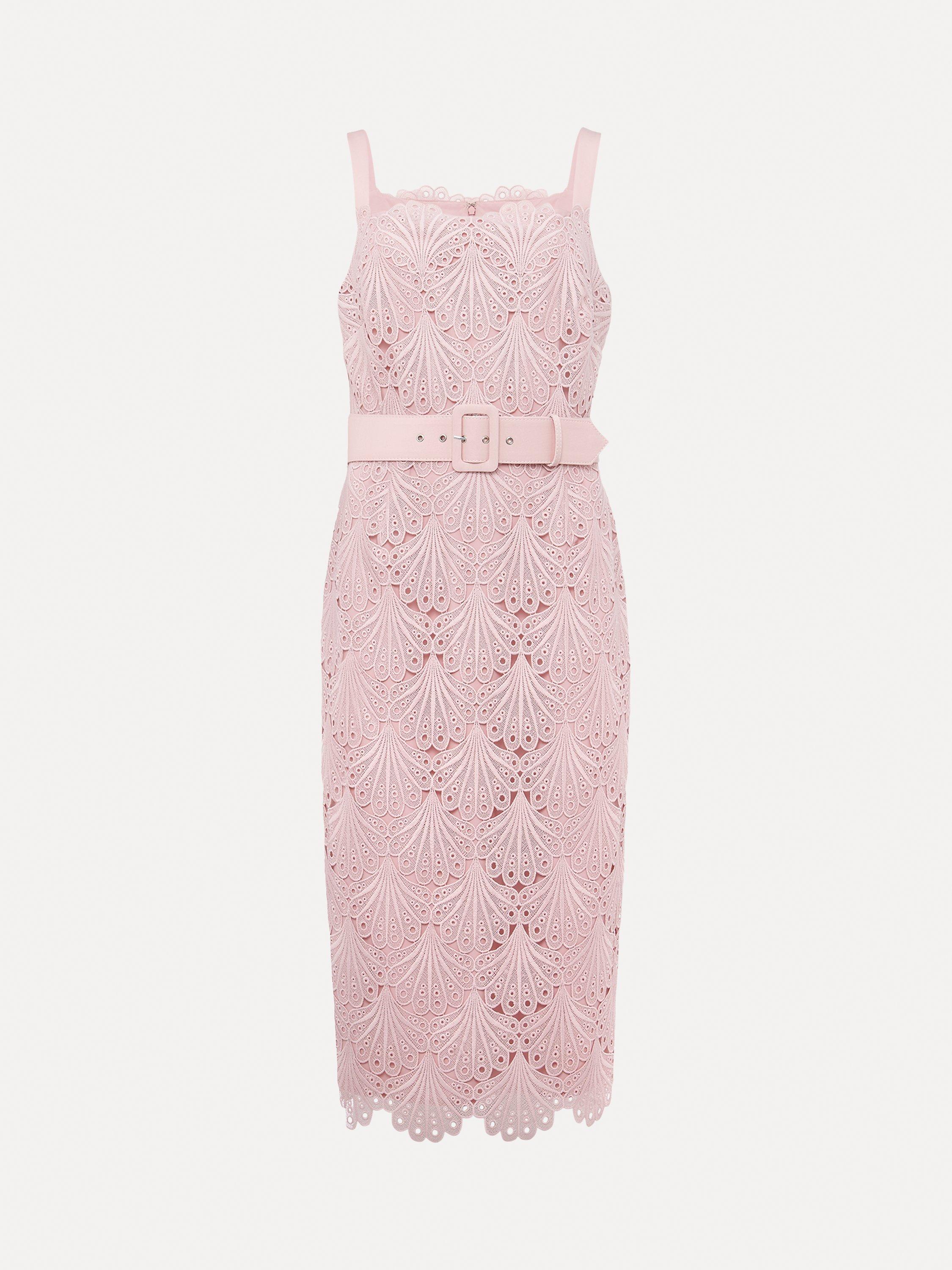 Product image 5 of 7, which shows Phase Eight Carrie Midi Lace Dress, Clay, 12