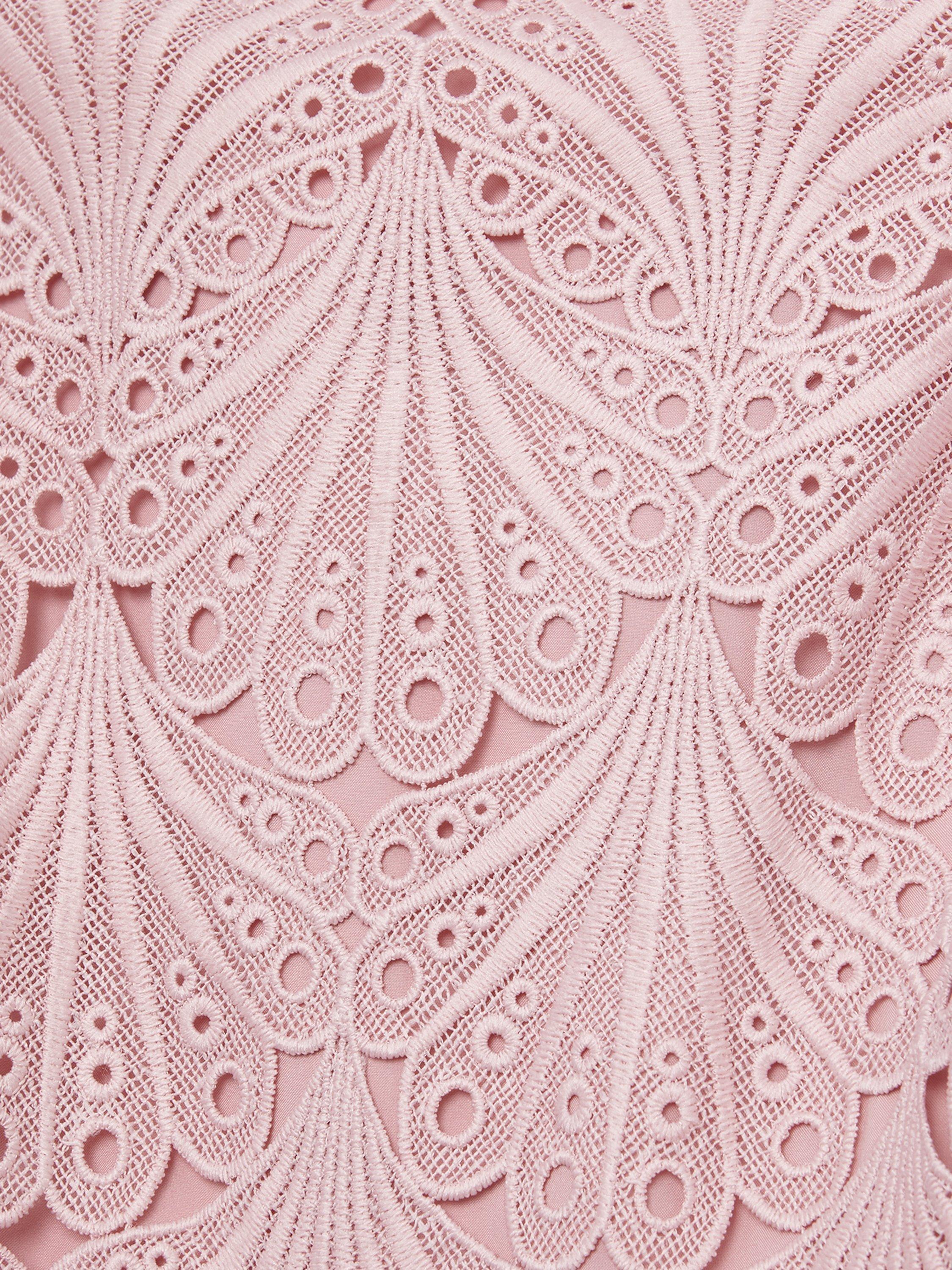 Product image 6 of 7, which shows Phase Eight Carrie Midi Lace Dress, Clay, 12