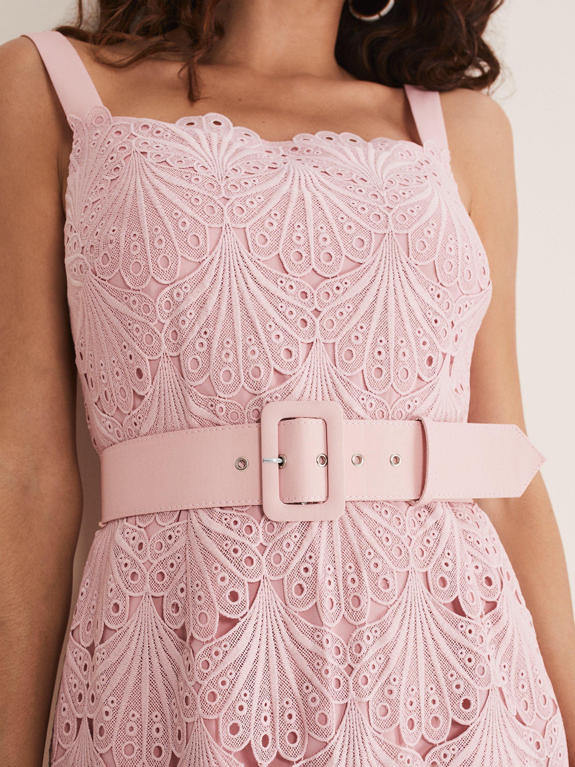 Product image 7 of 7, which shows Phase Eight Carrie Midi Lace Dress, Clay, 12