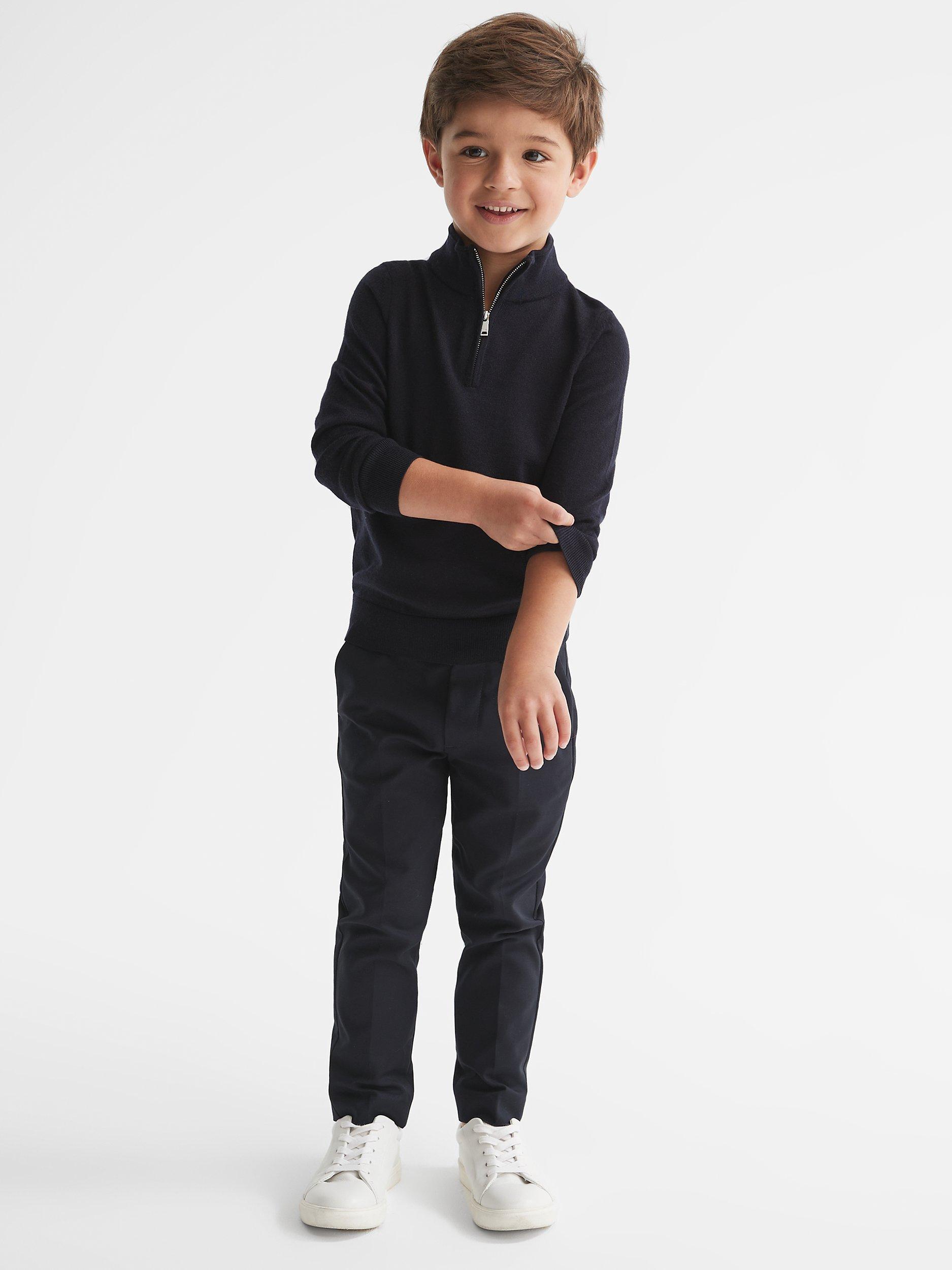 Product image 3 of 6, which shows Reiss Kids' Blackhall Half Zip Merino Wool Jumper, Navy, 3-4 years