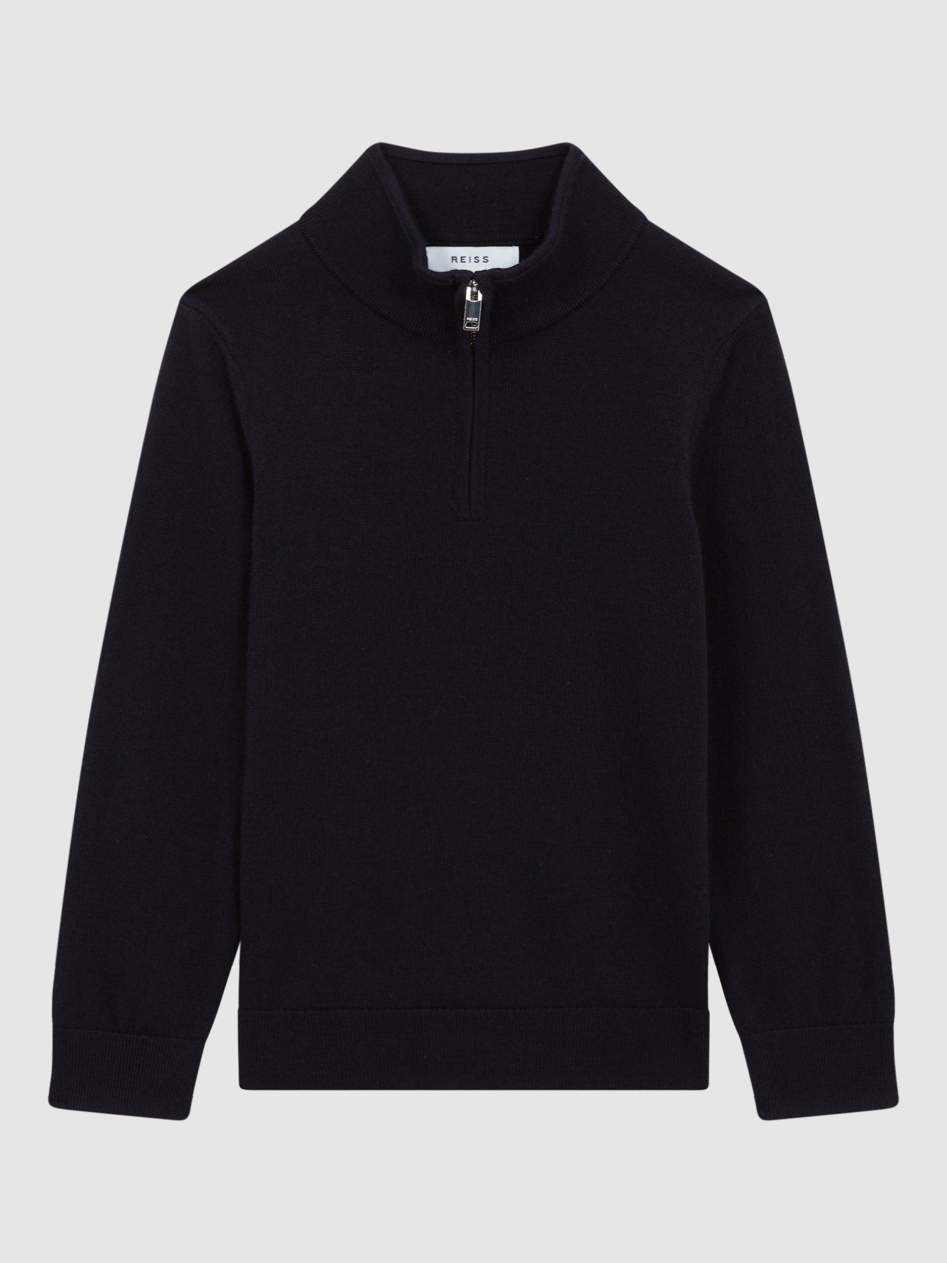 Product image 4 of 6, which shows Reiss Kids' Blackhall Half Zip Merino Wool Jumper, Navy, 3-4 years