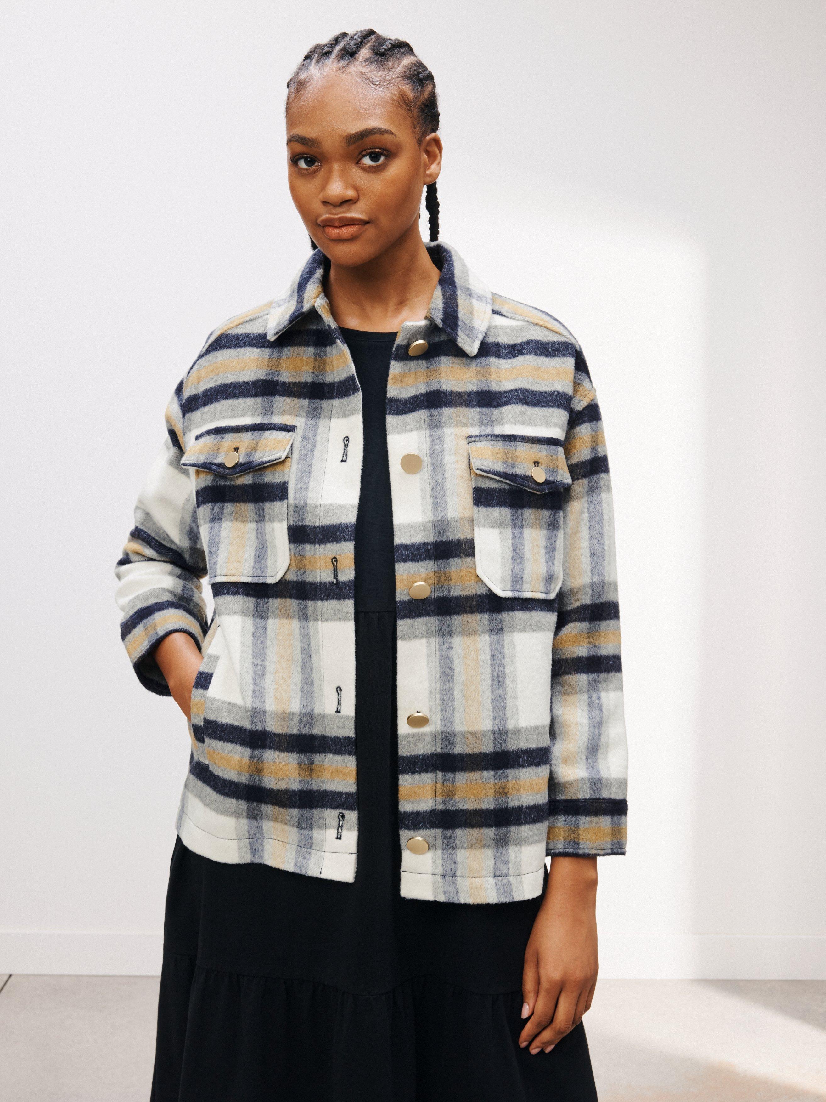 John Lewis Check Shacket, Natural/Multi