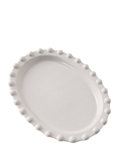 Truly Lifestyle Pom-Pom Stoneware Oval Serving Platter, 40cm, Pale Grey
