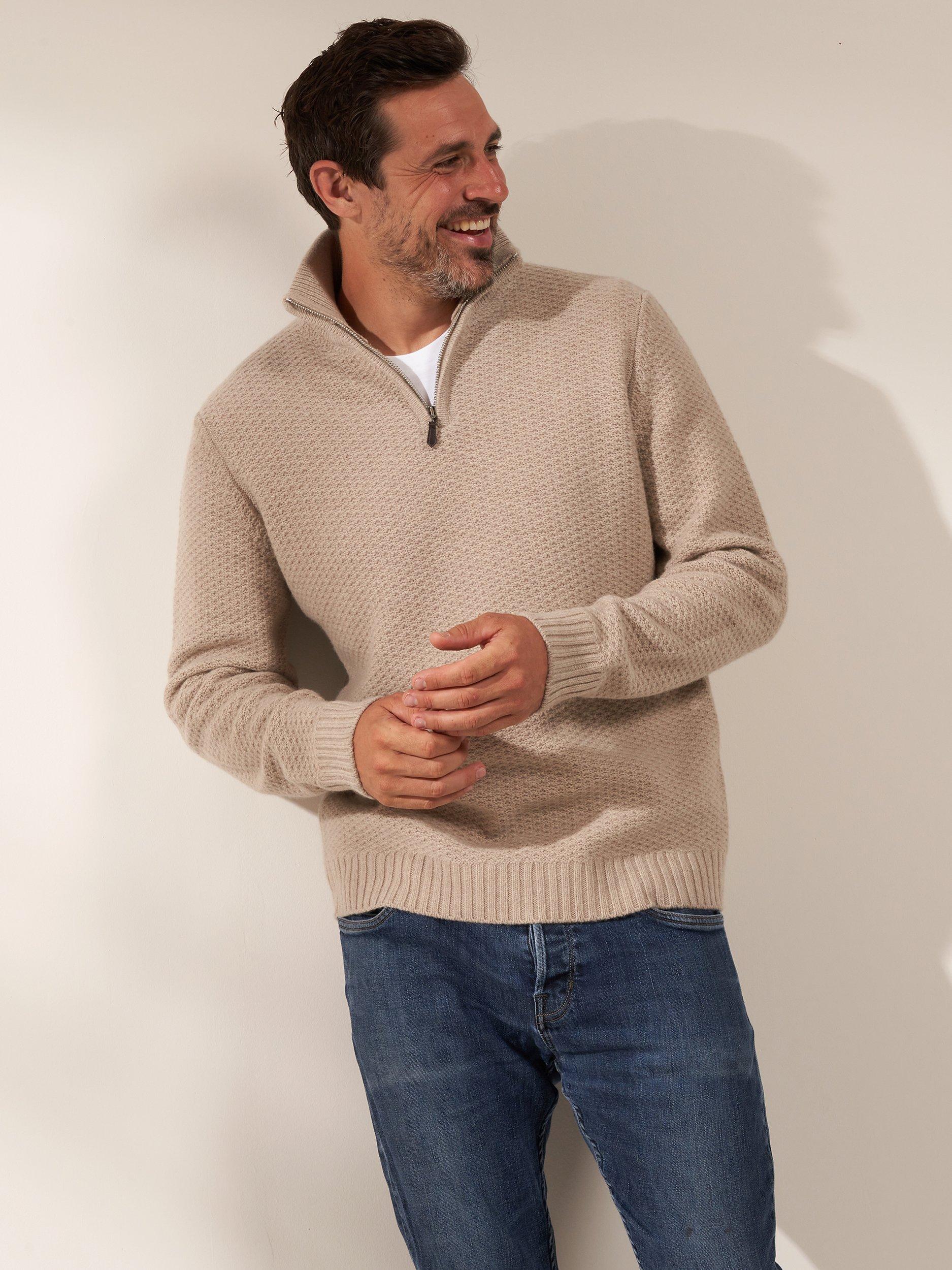 Truly Windsor 3/4 Zip Cashmere Blend Jumper, Oatmeal
