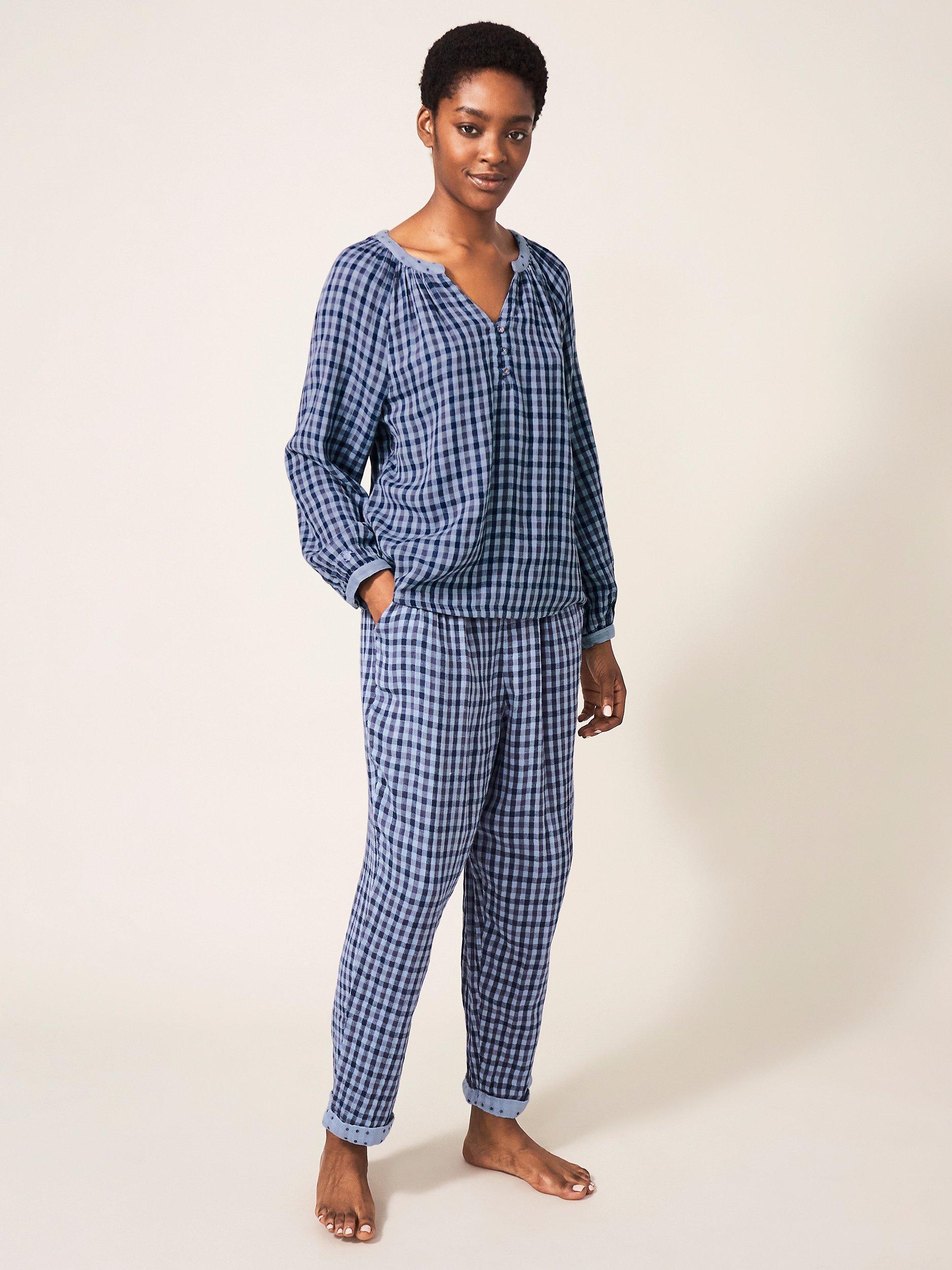 White Stuff Nightsky Check Pyjama Top, Blue