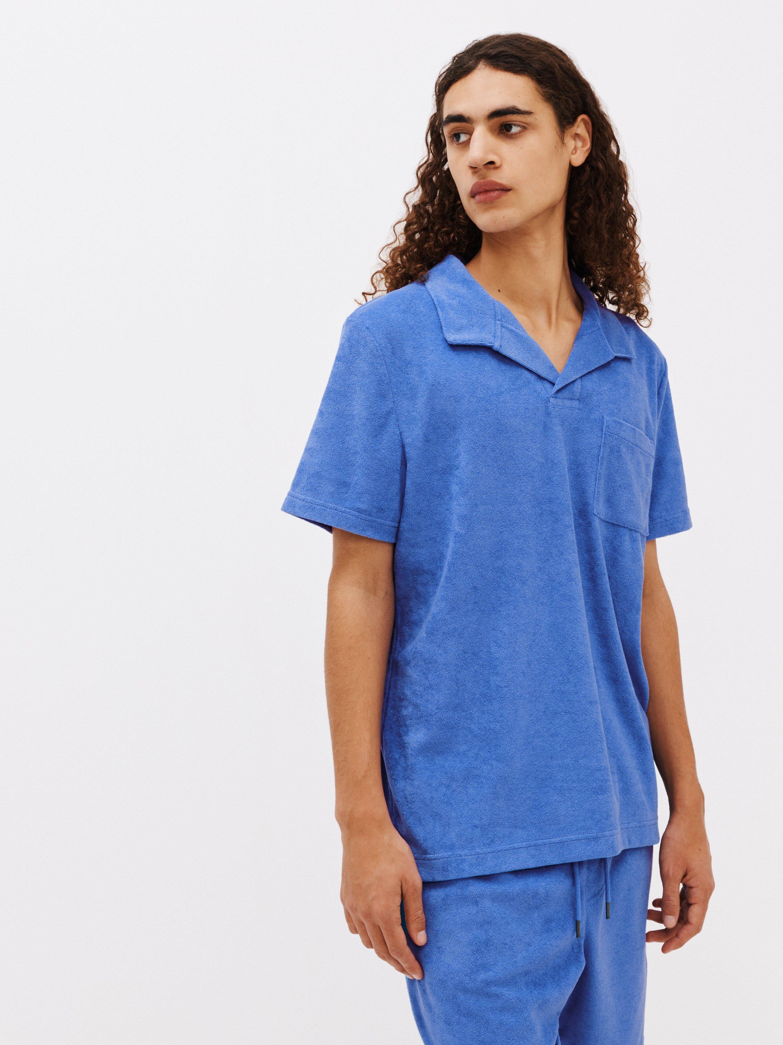 John Lewis ANYDAY Riviera Collar Towelling Polo Shirt, Blue