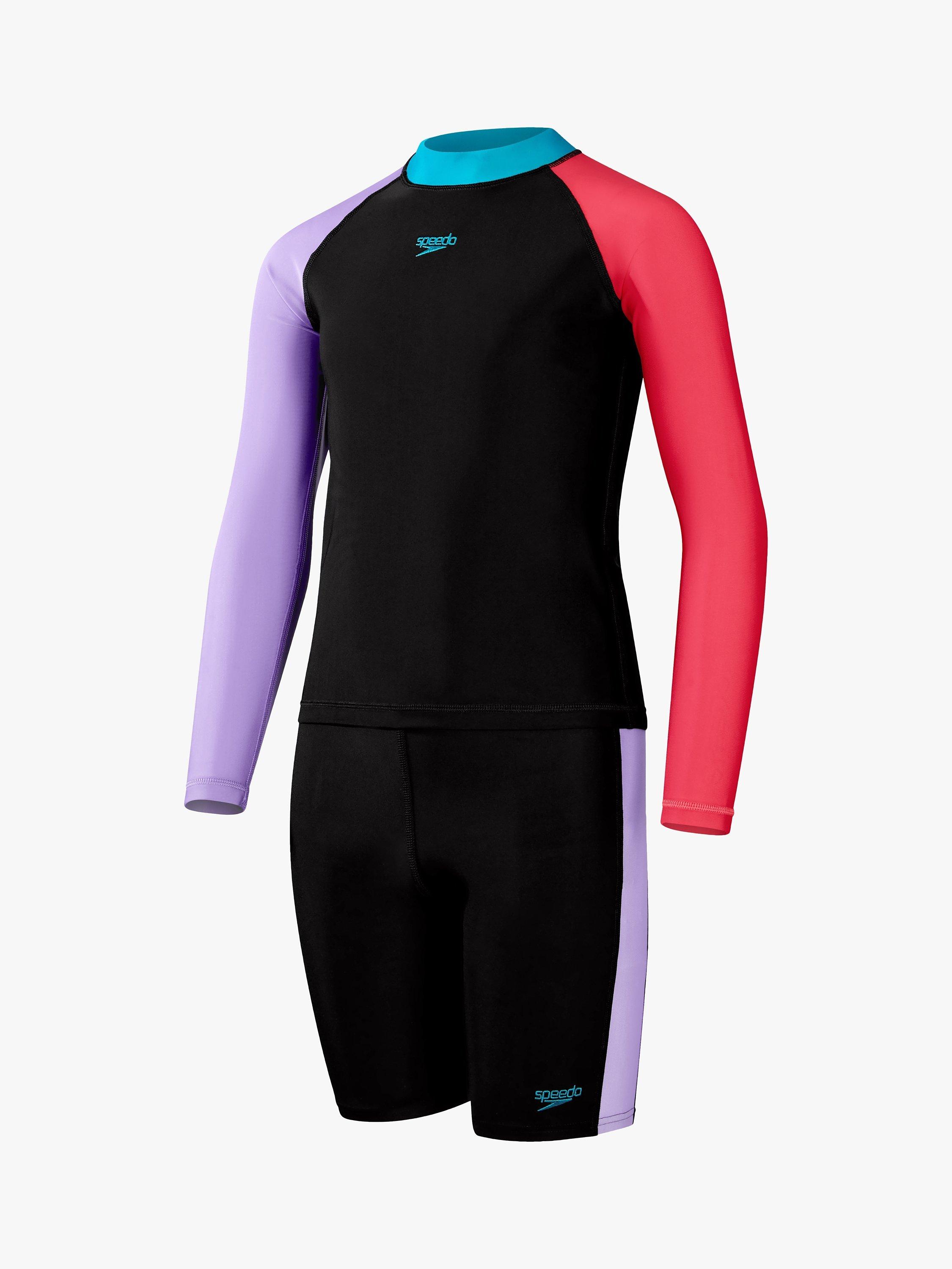 Speedo Kids' Colour Block Rash & Jam Swimsuit Set, Black/Multi