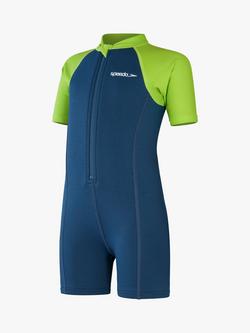 Speedo Kids Shortie Wetsuit, Blue/Green, Blue/Green