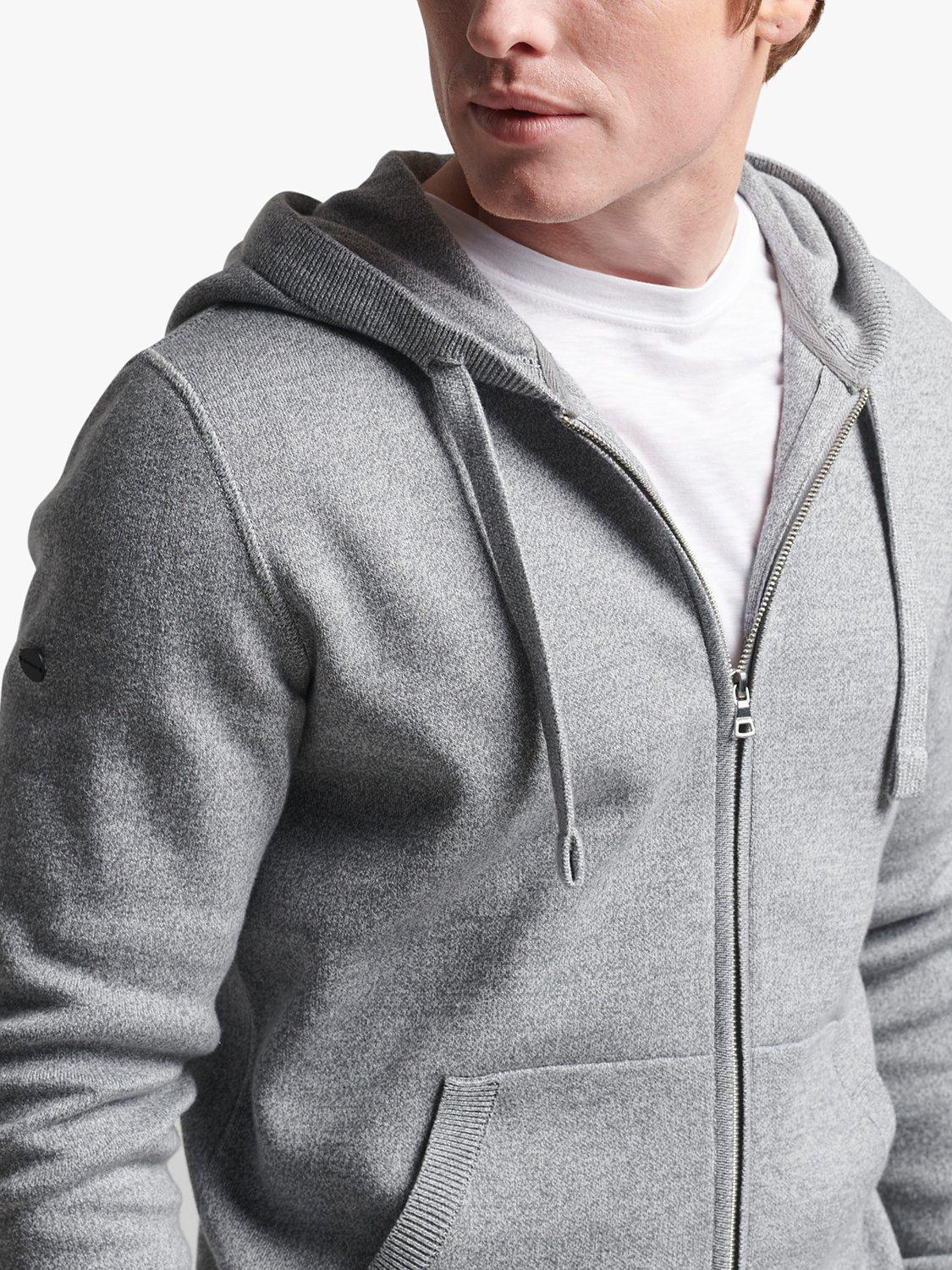 Superdry Organic Cotton Blend Essential Zip Hoodie, Pale Rock Grit