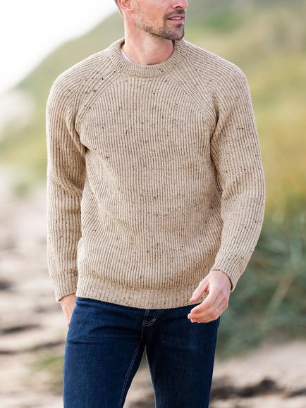 Celtic & Co. Ribbed Fishermans Jumper, Oatmeal Fleck, Oatmeal Fleck