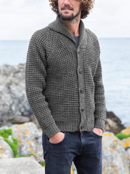 Celtic & Co. Wool Waffle Stitch Cardigan, Derby Grey