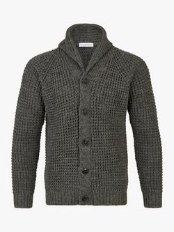 Celtic & Co. Wool Waffle Stitch Cardigan - view 2, Derby Grey