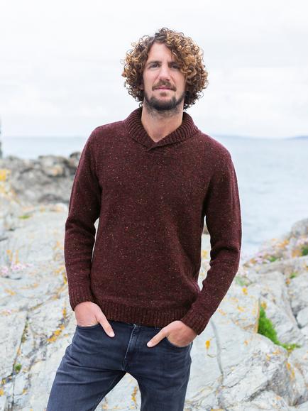 Celtic & Co. Donegal Shawl Collar Wool Jumper, Merlot