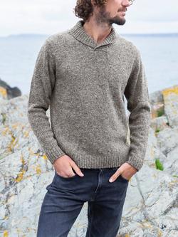 Celtic & Co. Donegal Shawl Collar Wool Jumper, Grey Pebble