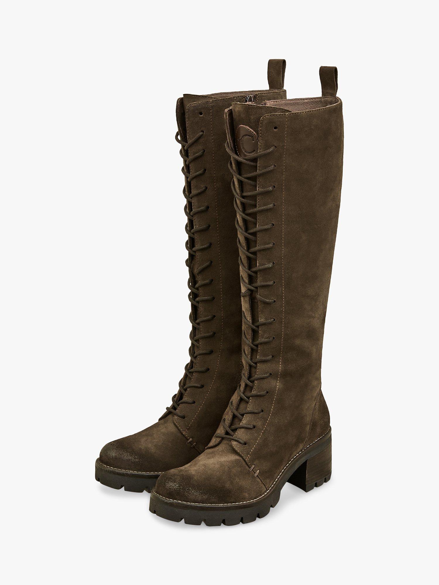 Celtic & Co. Lace Up Knee High Suede Boots, Tanners Brown