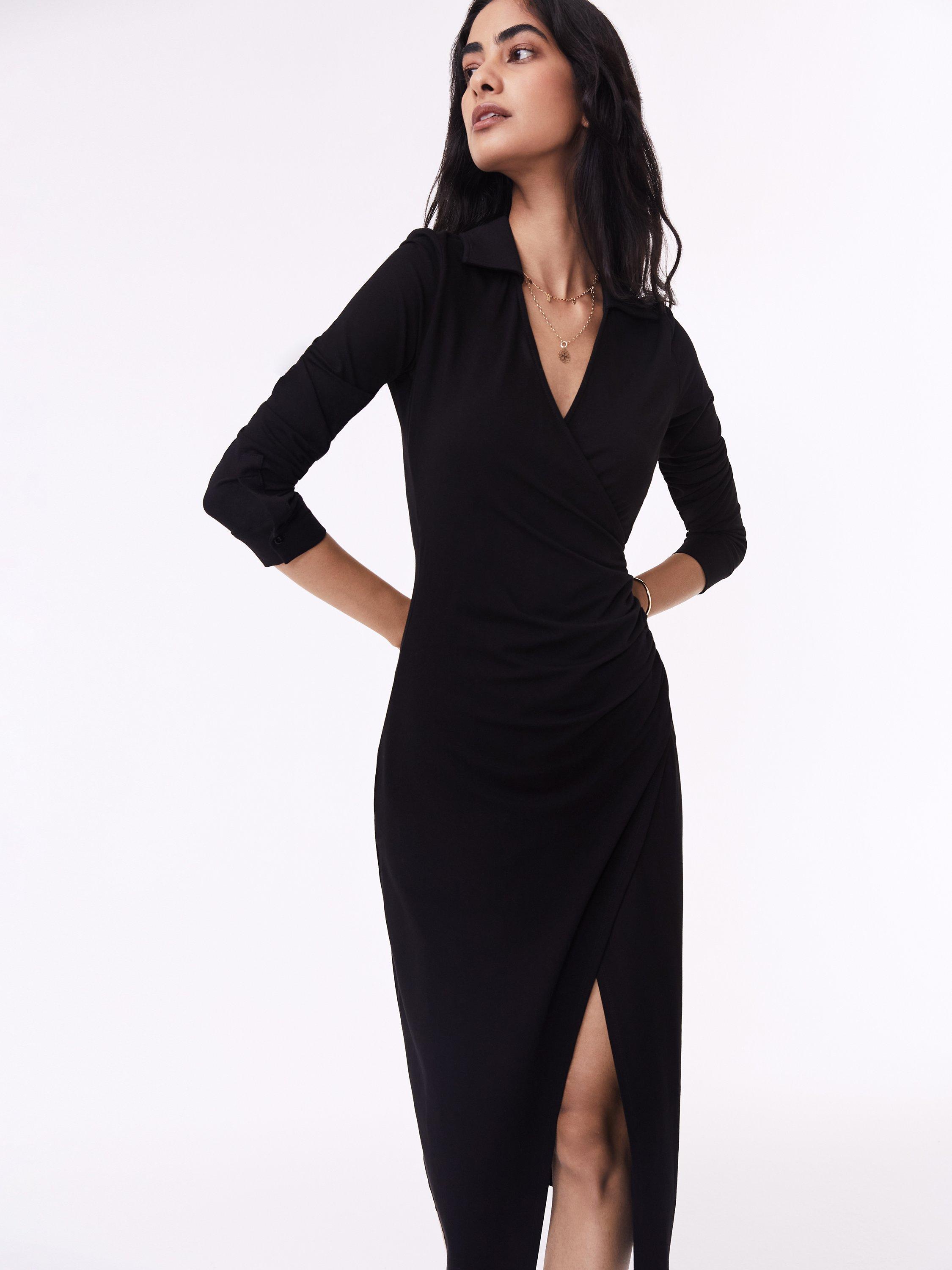 Baukjen Isla Wrap Ruched Midi Dress, Caviar Black