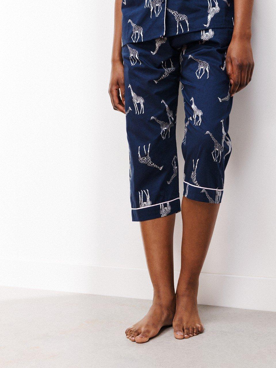 John Lewis Pearl Giraffe Print Cropped Pyjama Bottoms, Navy