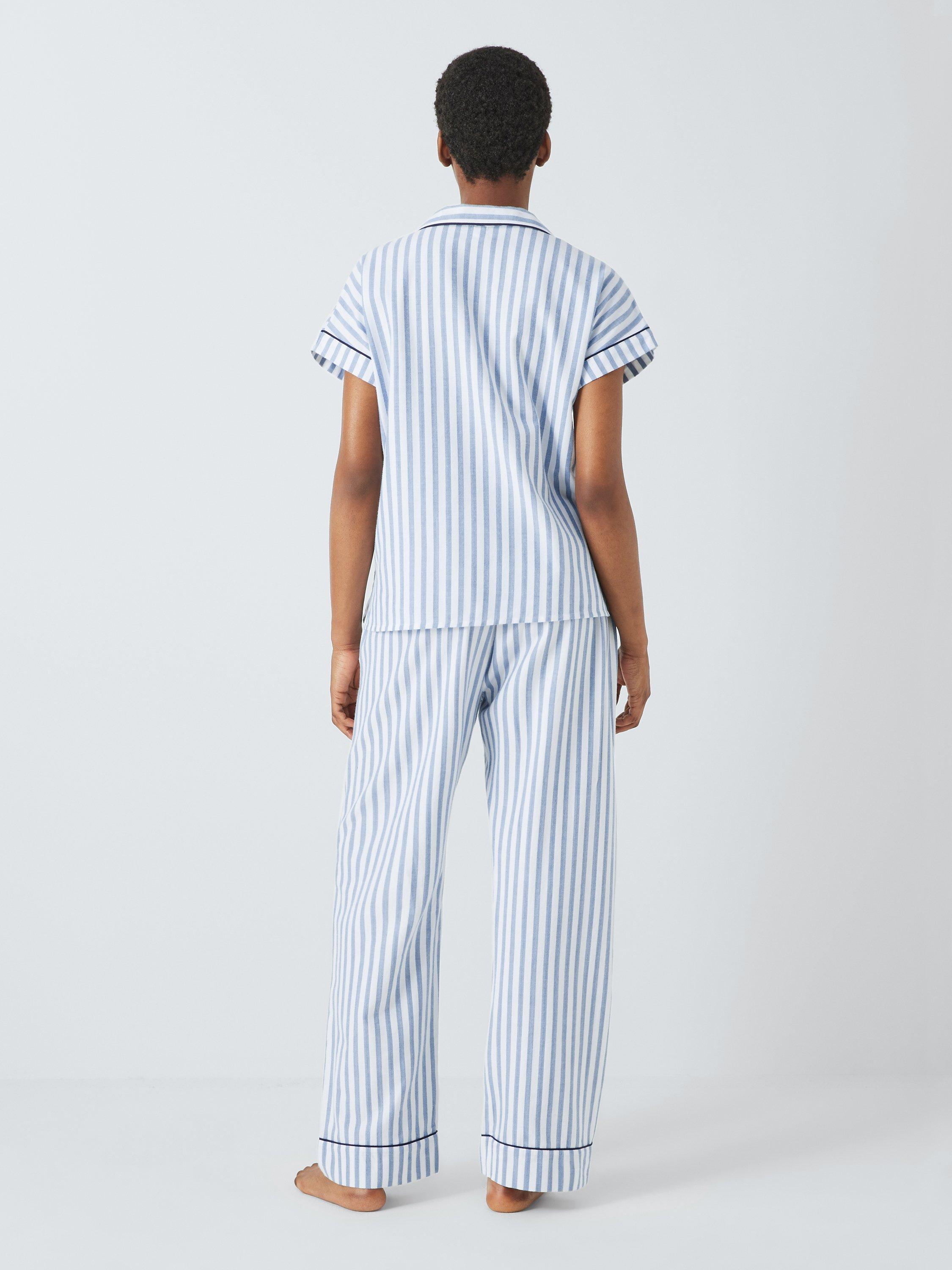 John Lewis Luna Stripe Shirt Pyjama Top, Blue, 8