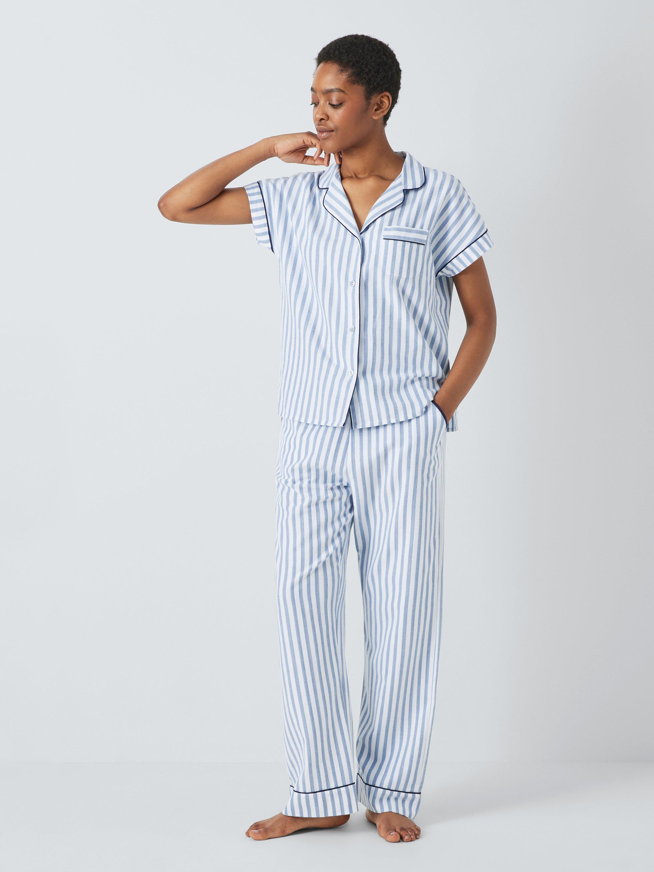 John Lewis Luna Stripe Shirt Pyjama Top, Blue, 8