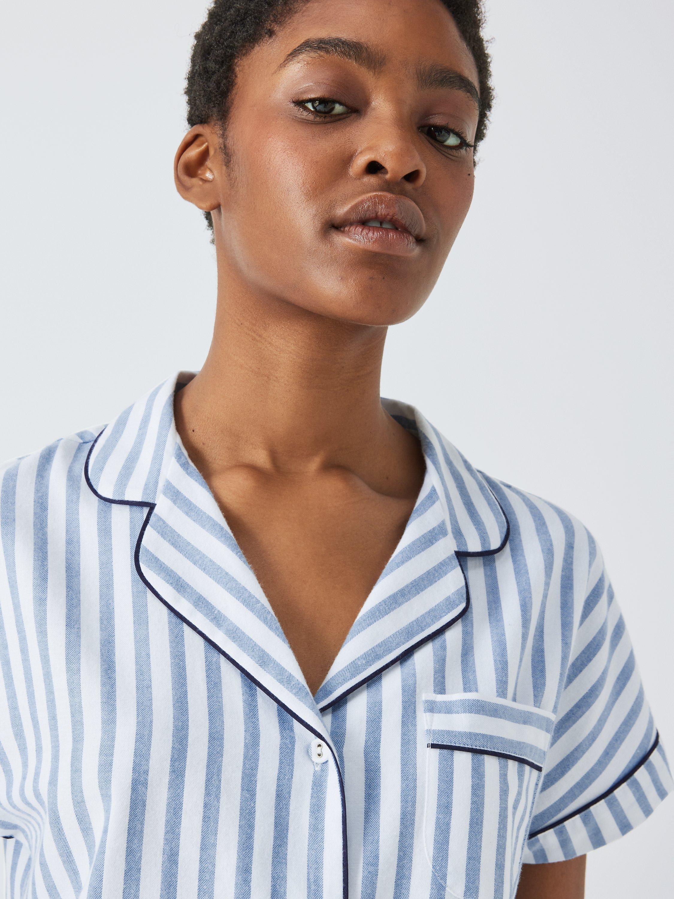 John Lewis Luna Stripe Shirt Pyjama Top, Blue, 8