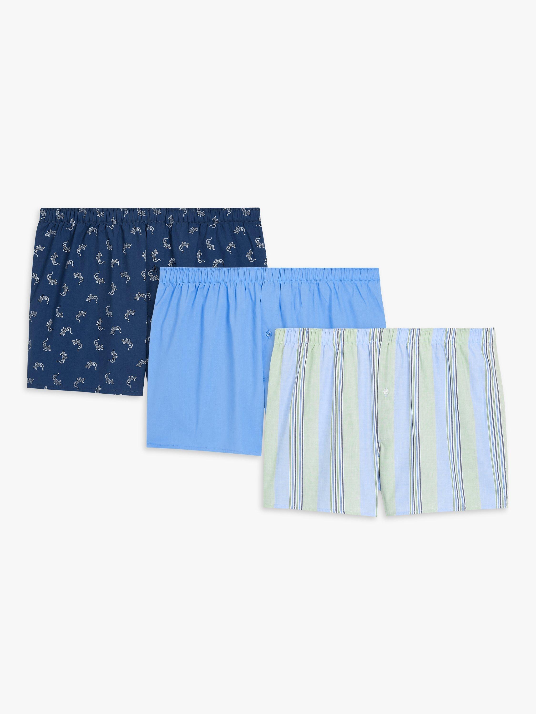 John Lewis Organic Cotton Stripe Gecko Boxers, Pack of 3, Blue/Multi