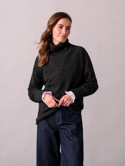 Celtic & Co. Geelong Slouch Roll Neck Jumper, Charcoal