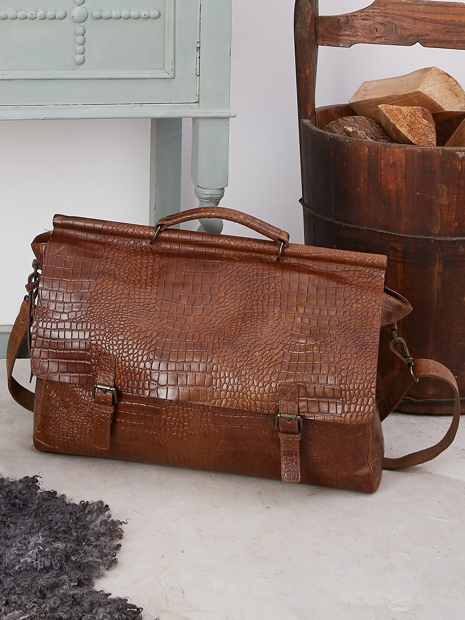 Celtic & Co. Frame Crocodile Embossed Leather Holdall, Burnt Honey