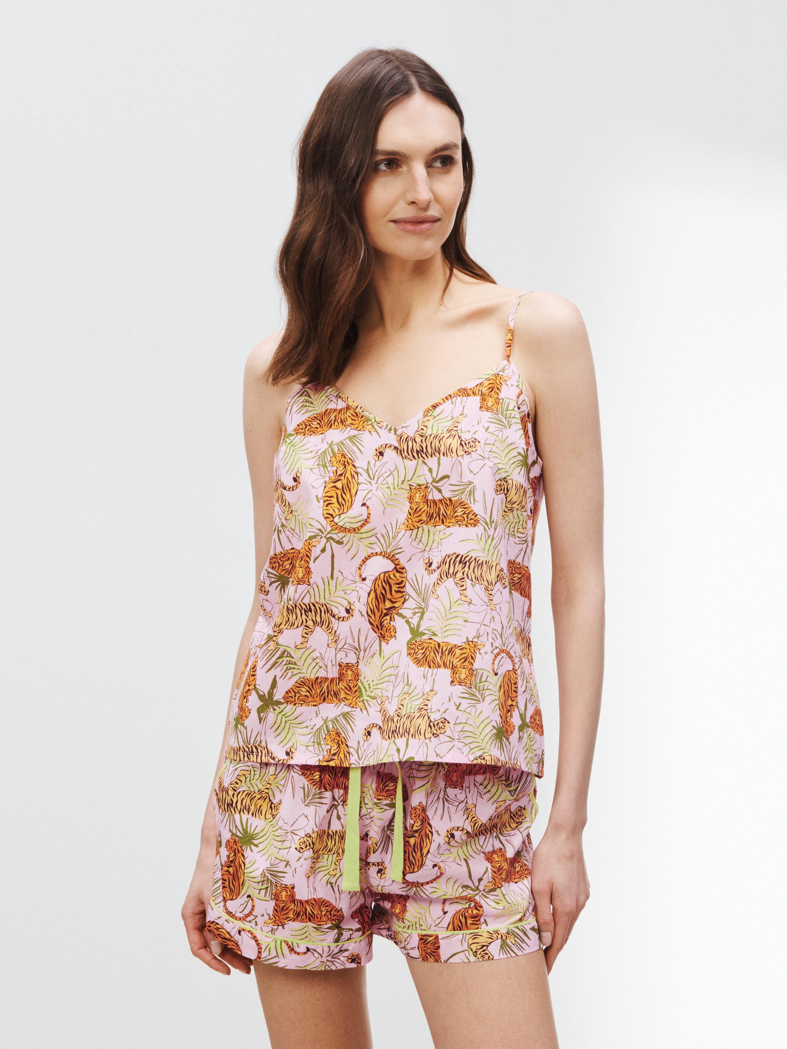 John Lewis Melani Tiger Camisole Short Pyjama Set, Pink