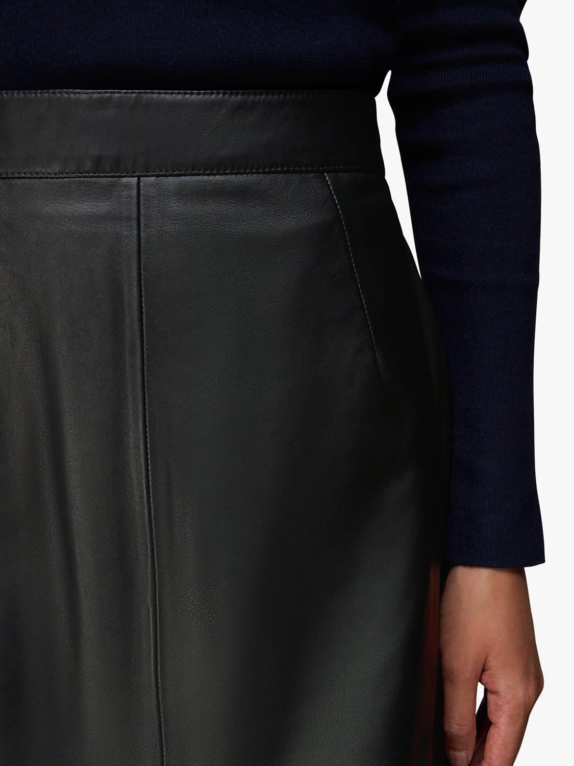 Product image 5 of 6, which shows Whistles Leather Curved Hem Mini Skirt, Black, 18