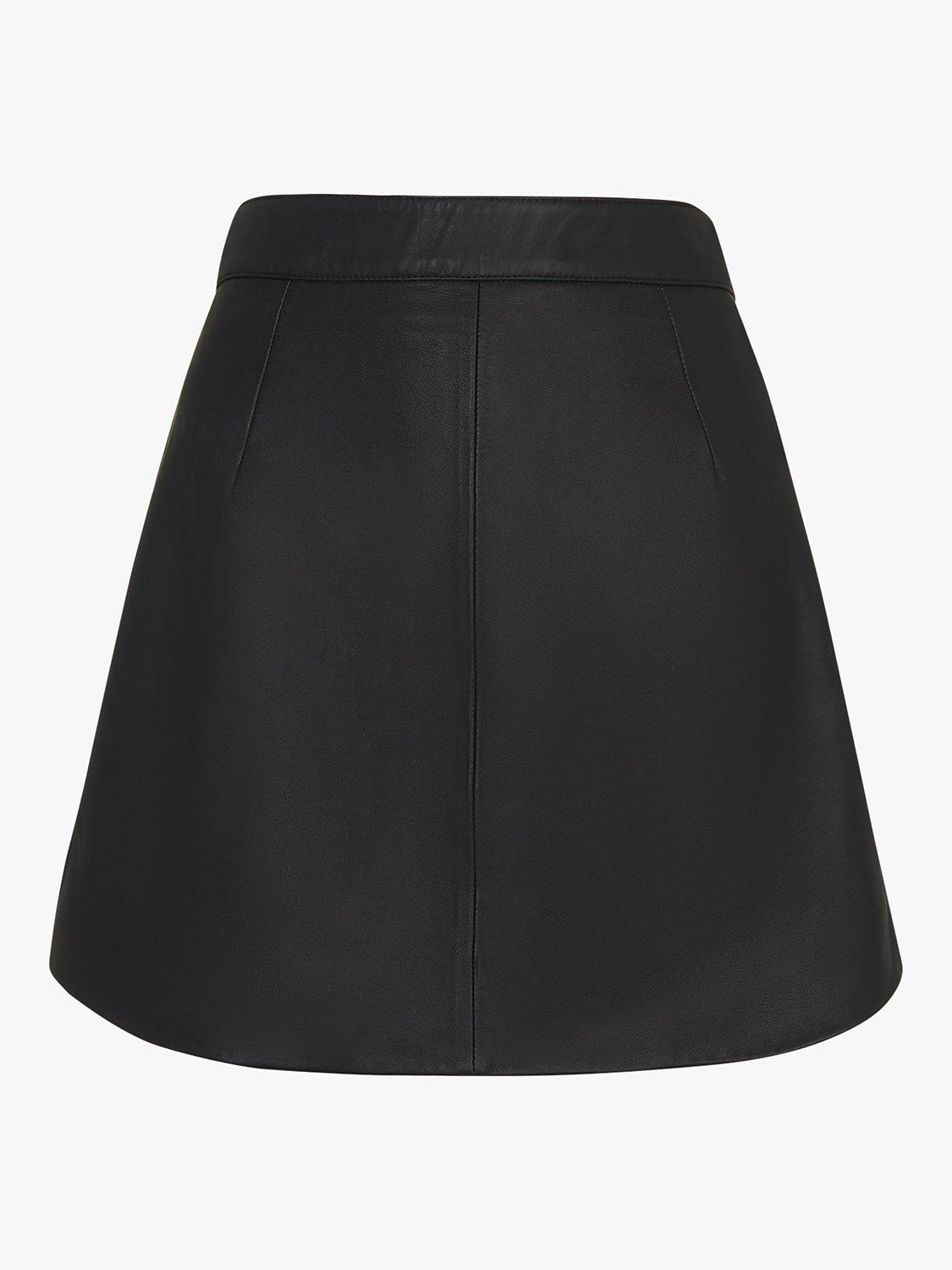 Product image 6 of 6, which shows Whistles Leather Curved Hem Mini Skirt, Black, 18