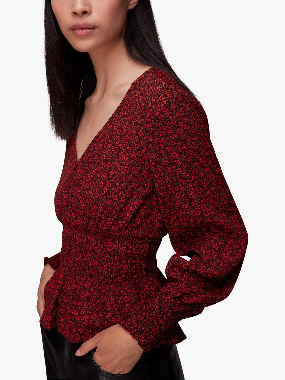 Whistles Jenny Pansy Dot Peplum Blouse, Red/Multi