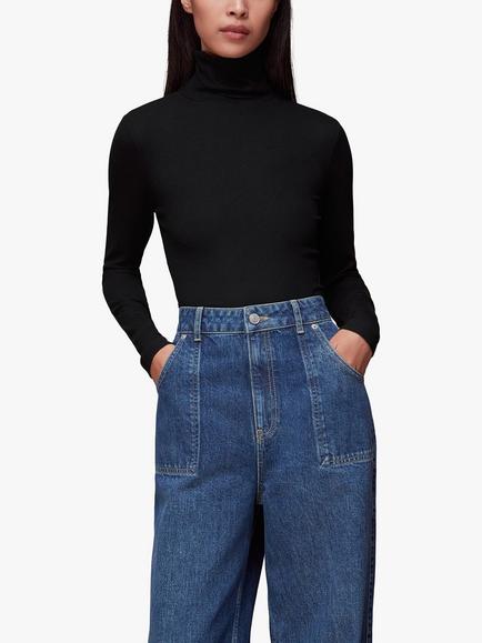 Whistles Essential Ribbed Polo Top, Black