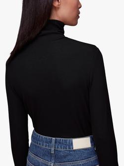 Whistles Essential Ribbed Polo Top - view 2, Black