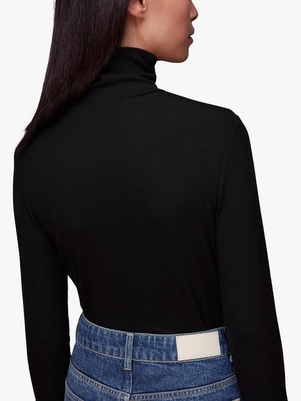 Whistles Essential Ribbed Polo Top - view 2, Black